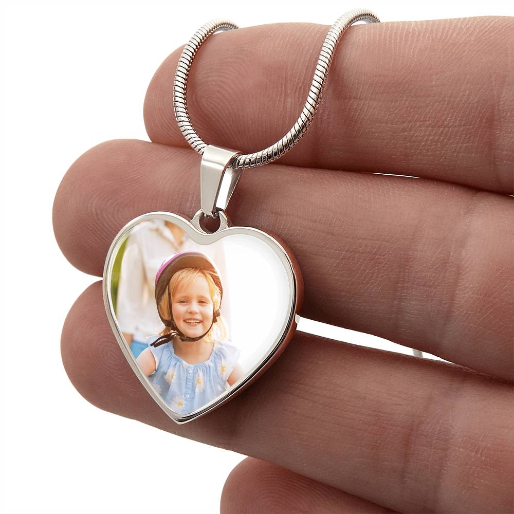 Photo Heart Necklace with Custom Message