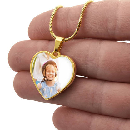 Photo Heart Necklace with Custom Message