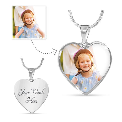 Photo Heart Necklace with Custom Message