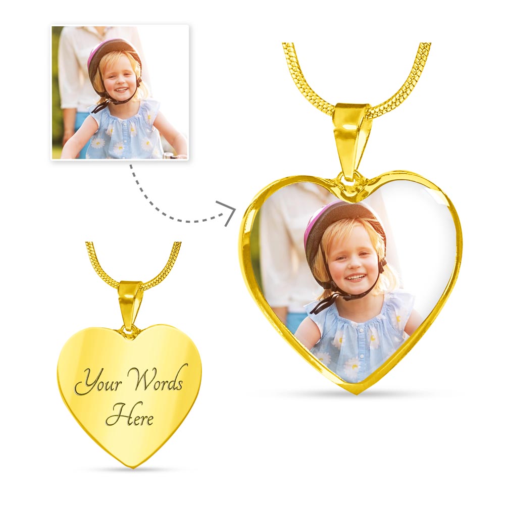 Photo Heart Necklace with Custom Message