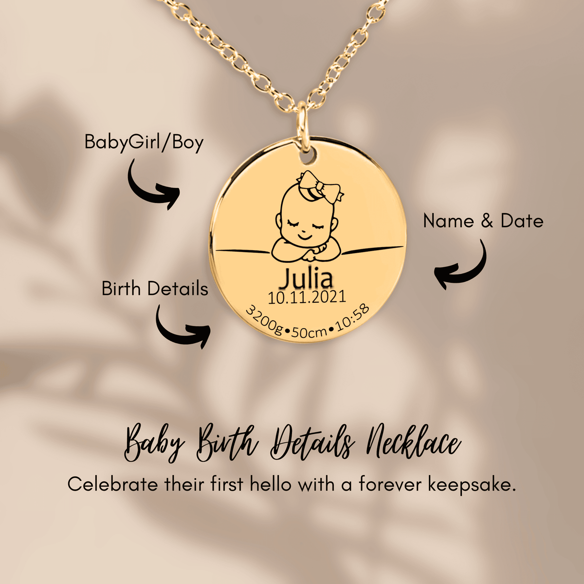 Baby Birth Gift - Personalized Necklace