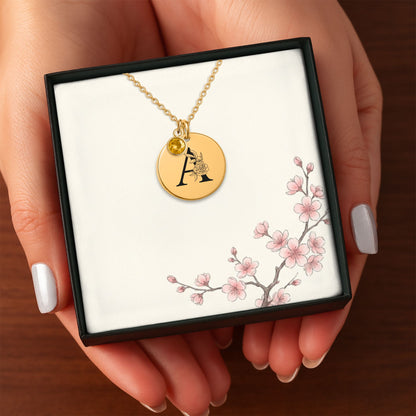 Letter and Birthstone Luxury Necklace - Personalized Message