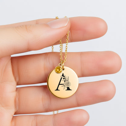Letter and Birthstone Luxury Necklace - Personalized Message