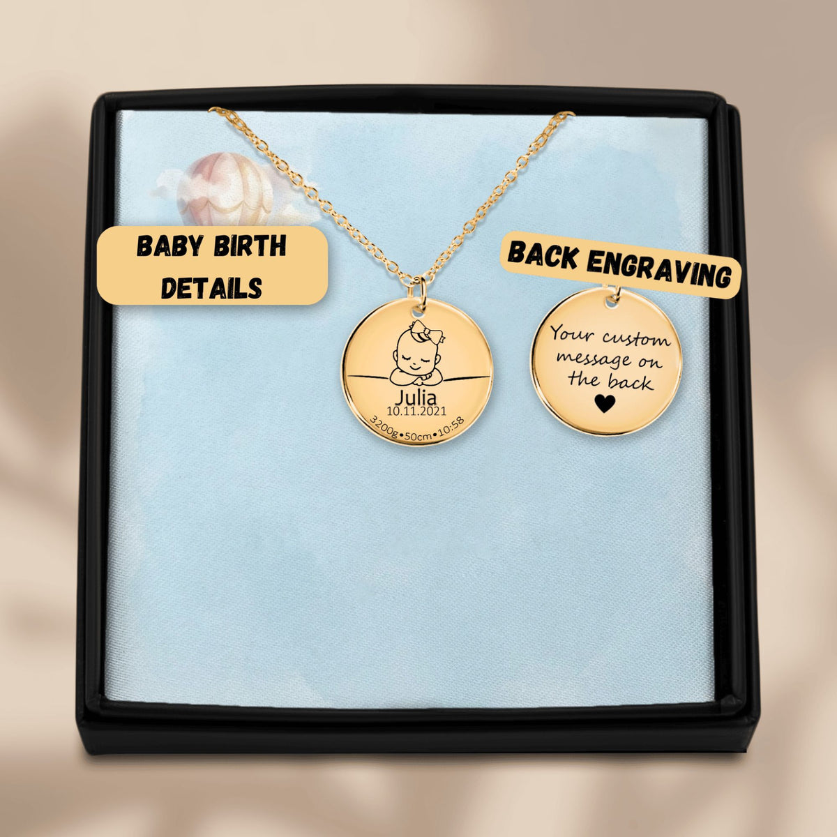 Baby Birth Gift - Personalized Necklace