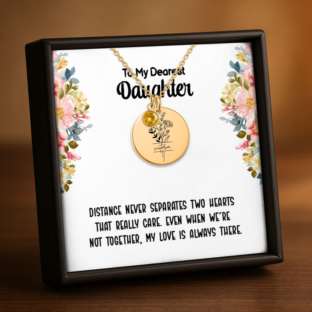 Personalized Name and Birth Jewel Necklace with Message Card