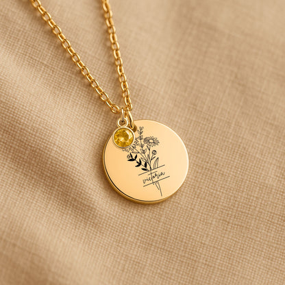 Personalized Name and Birth Jewel Necklace with Message Card
