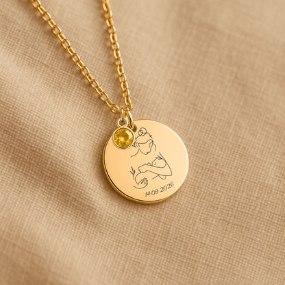 Coin Necklace with Birthstone