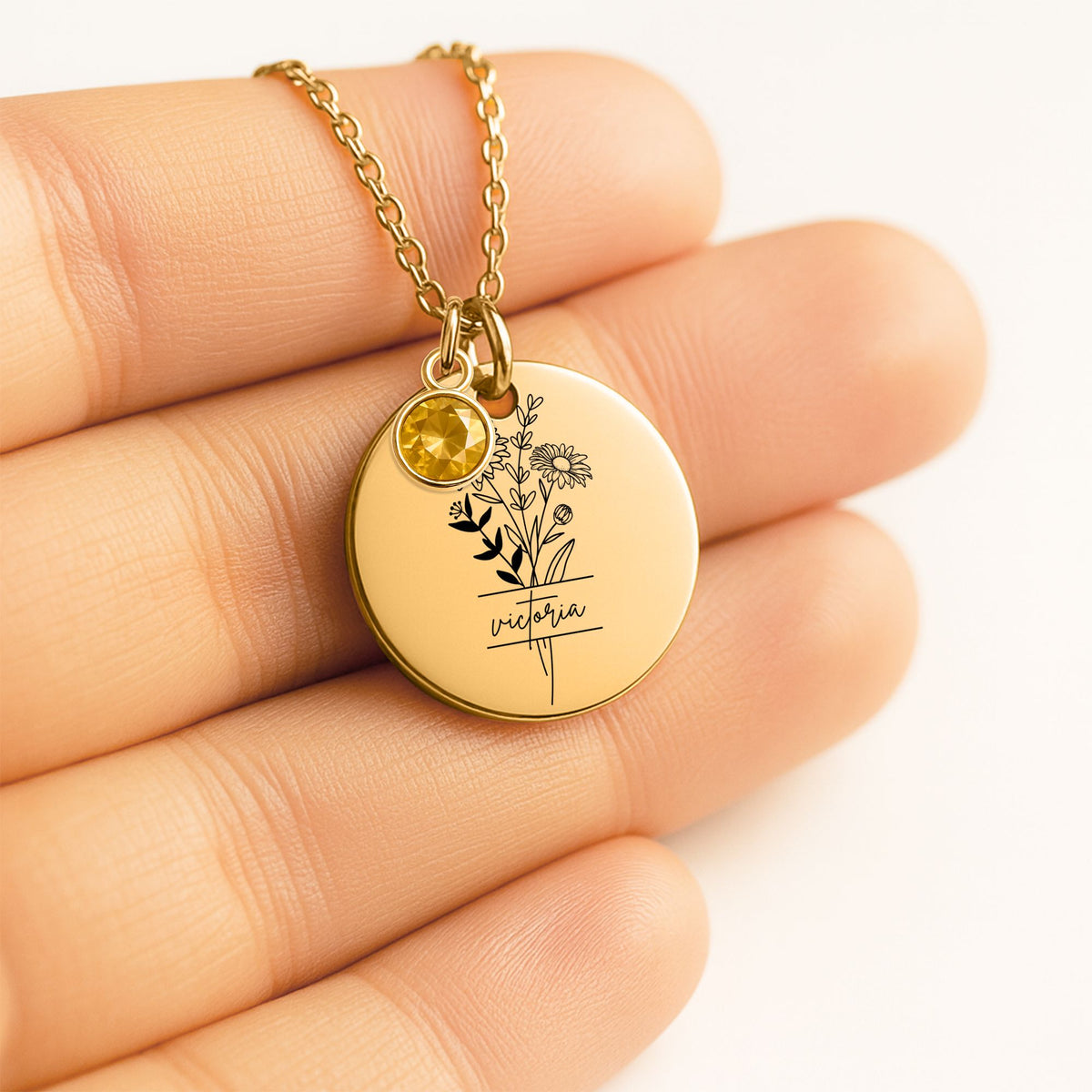 Personalized Name and Birth Jewel Necklace with Message Card