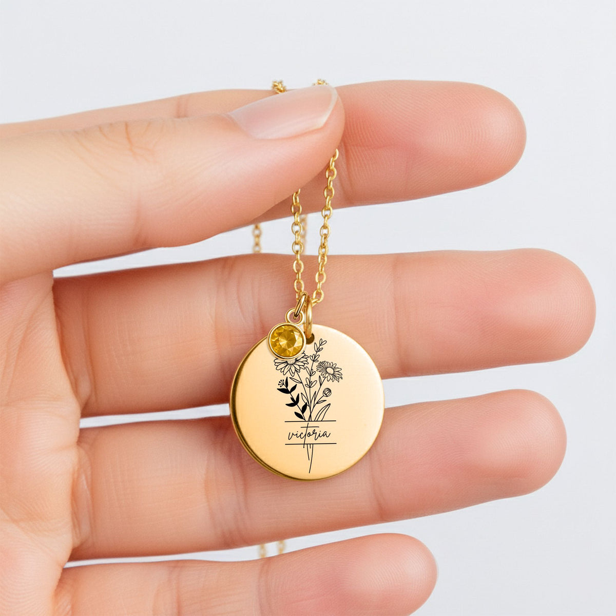 Personalized Name and Birth Jewel Necklace with Message Card