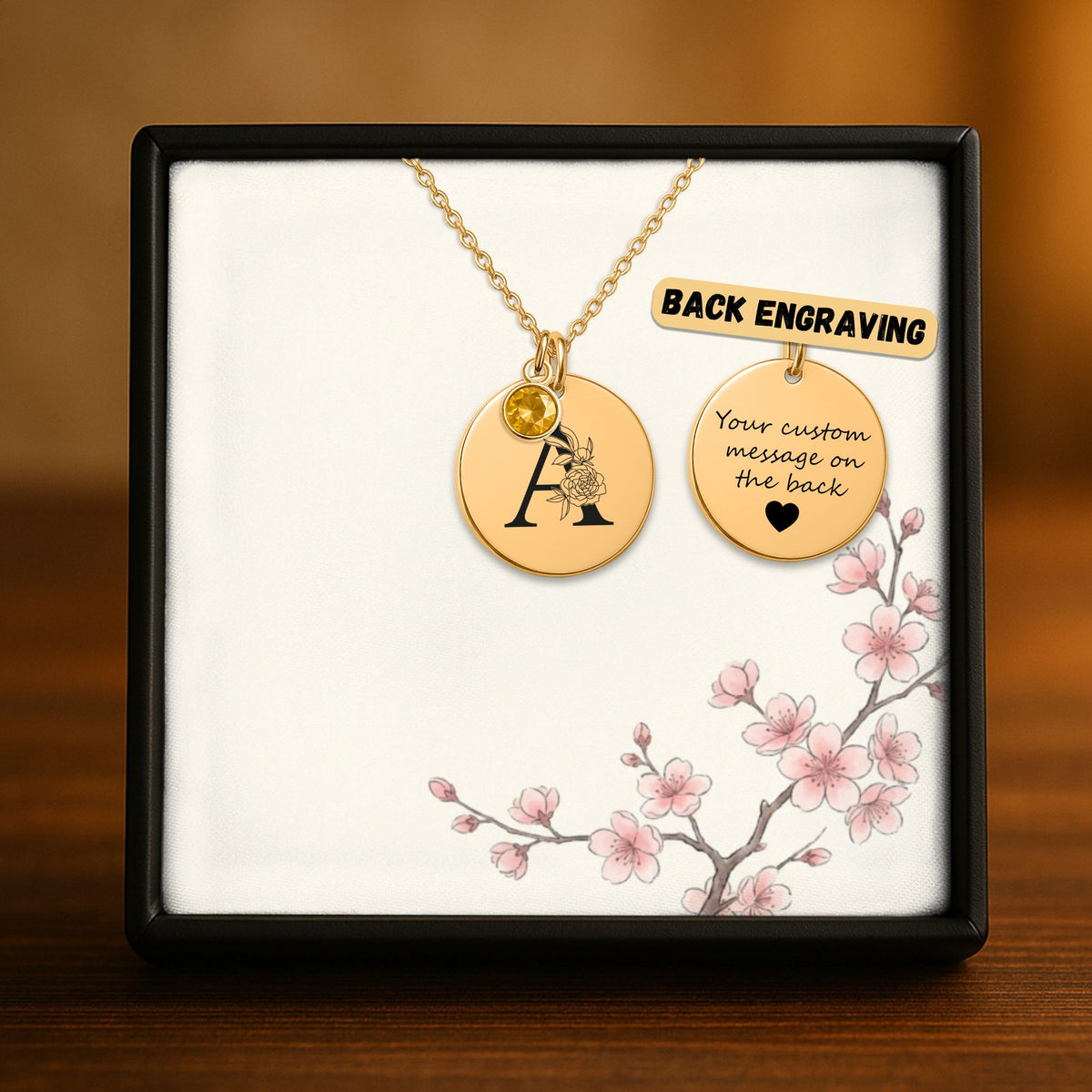 Letter and Birthstone Luxury Necklace - Personalized Message